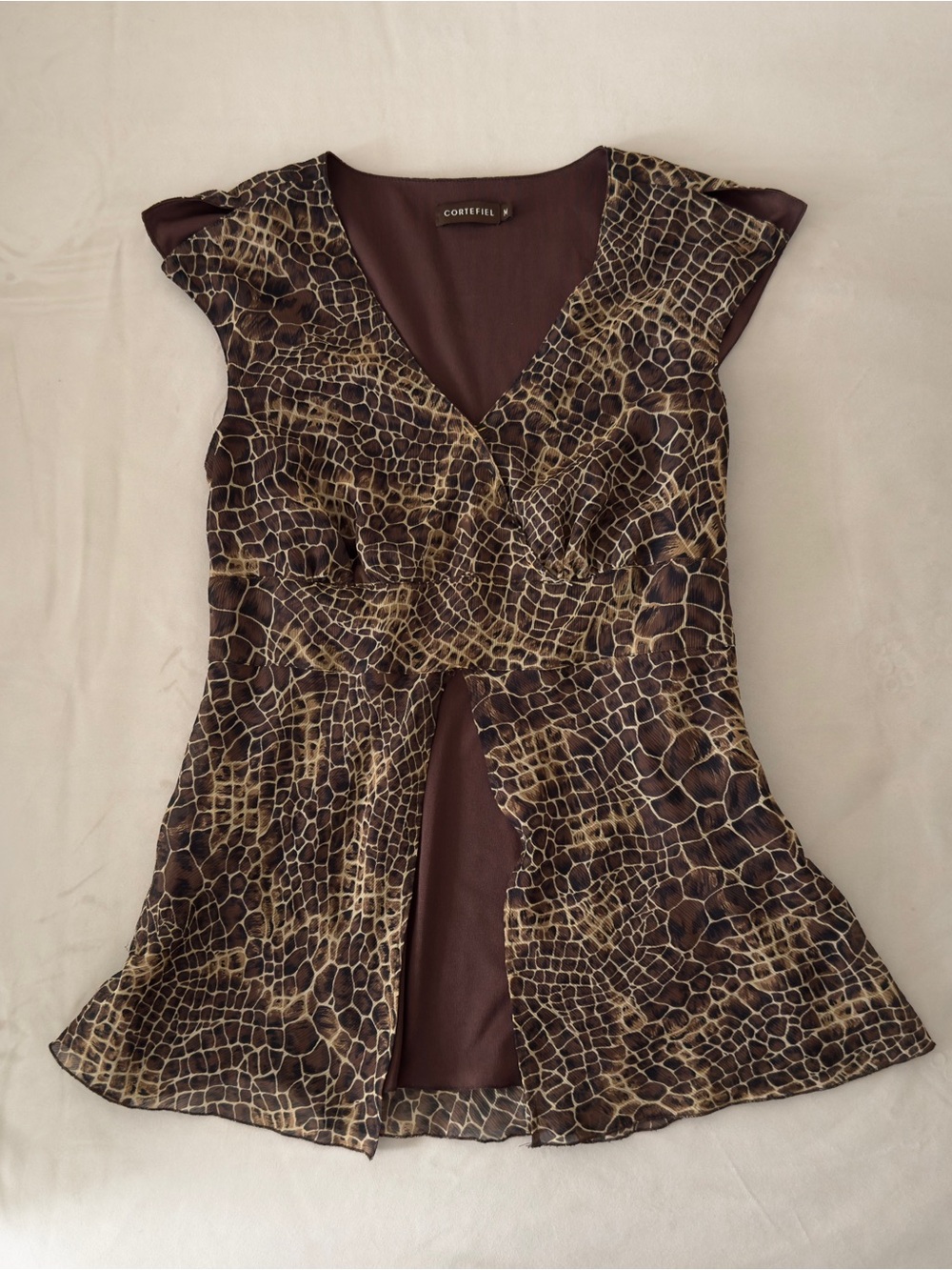 Brown Croc-Print V-Neck Sleeveless Blouse